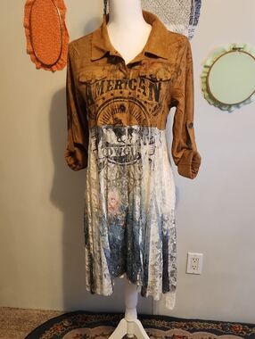 Rust Brown and Cream Mixed-Media Top